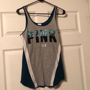 PINK tank top grey, teal, and white size xsmall